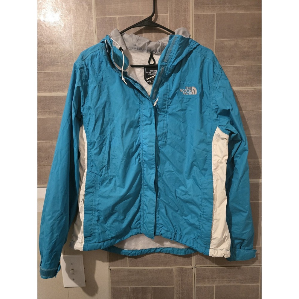 The North Face HyVent Hooded Jacket Womens Large Windbreaker Light Blue Nylon